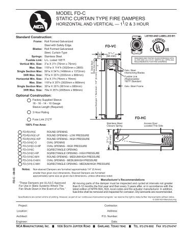 model fd-c static curtain type fire dampers - NCA Manufacturing