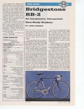 1992 Bridgestone RB2 Review - Sheldon Brown