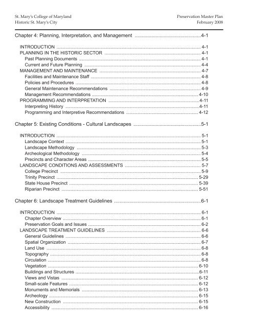 St. Mary's College of Maryland Preservation Master Plan