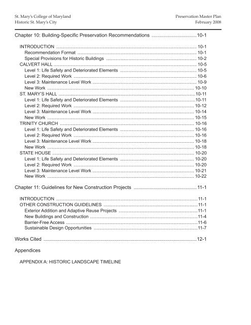 St. Mary's College of Maryland Preservation Master Plan