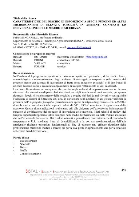 Fac-simile Scheda Linee di Ricerca - Federalimentare