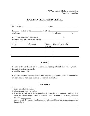 Modulo richiesta di assistenza - Ambasciata d'Italia