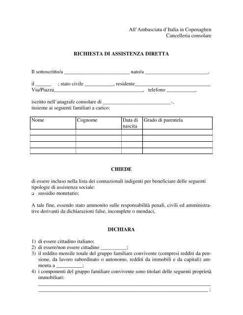 Modulo richiesta di assistenza - Ambasciata d'Italia