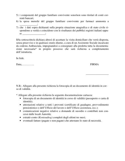 Modulo richiesta di assistenza - Ambasciata d'Italia