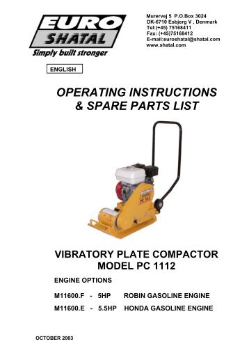 operating instructions & spare parts list vibratory plate compactor ...
