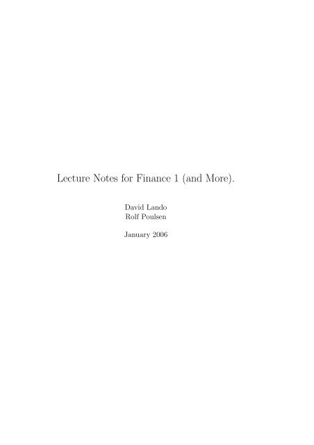 Lecture Notes for Finance 1 (and More).