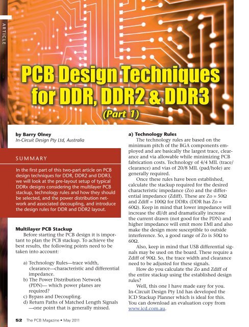 PCB Design Techniques for DDR, DDR2 & DDR3 - 1n-Circuit Design