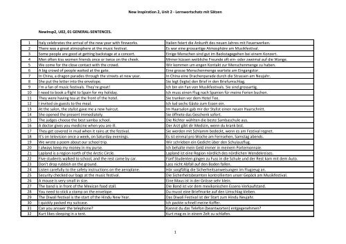 New Inspiration 2, Unit 2 - Lernwortschatz mit Sätzen ... - learnsite