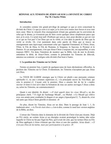 1 RÃPONSE AUX TÃMOINS DE JÃHOVAH SUR LA ... - Denis Tarko