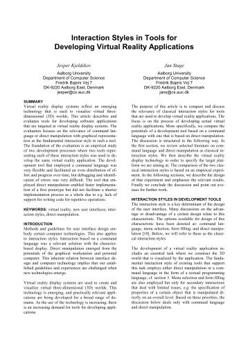 Interaction Styles in Tools for Developing Virtual Reality Applications