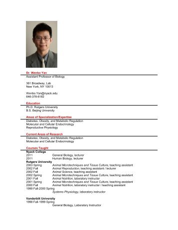 Dr. Wenbo Yan Assistant Professor of Biology 361 ... - Nyack College