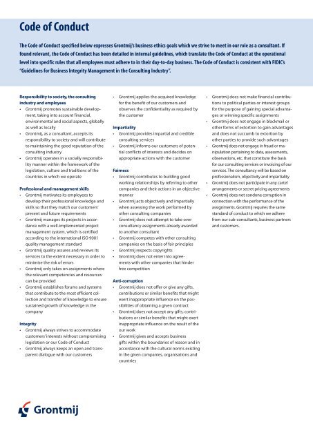 Business Integrity Management Policy and Code of Conduct - Grontmij