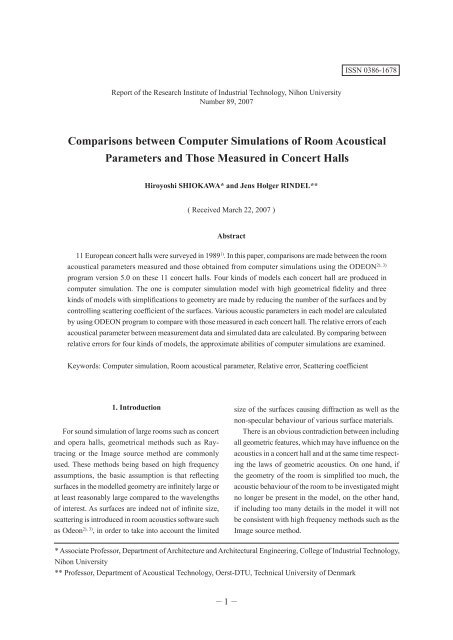 Comparisons between Computer Simulations of Room ... - Odeon