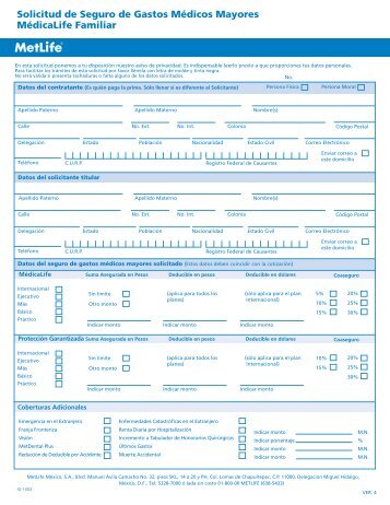 Solicitud de Seguro de Gastos MÃ©dicos Mayores ... - MetLife