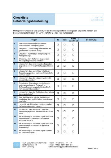 Checkliste Gefährdungsbeurteilung - Forum Gesundheitsmedien