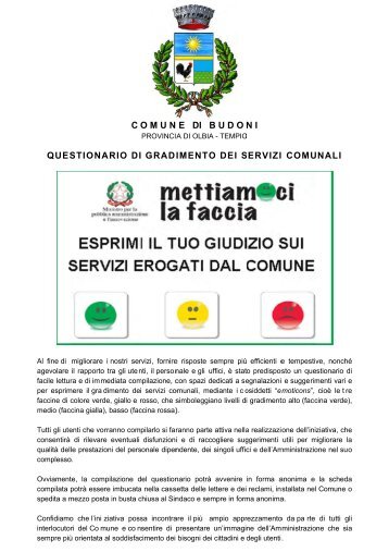 QUESTIONARIO DI CUSTOMER SATISFACTION - Comune di Budoni