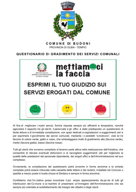QUESTIONARIO DI CUSTOMER SATISFACTION - Comune di Budoni