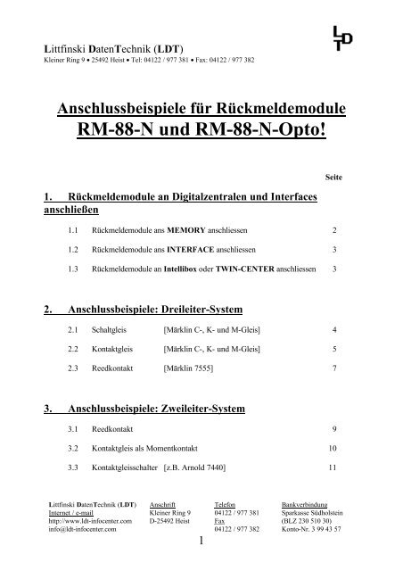 Anschlussbeispiele fÃ¼r RÃ¼ckmeldemodule RM-88-N und RM ... - LDT