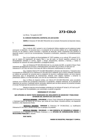 ordenanza 273-CDLO - Los Olivos