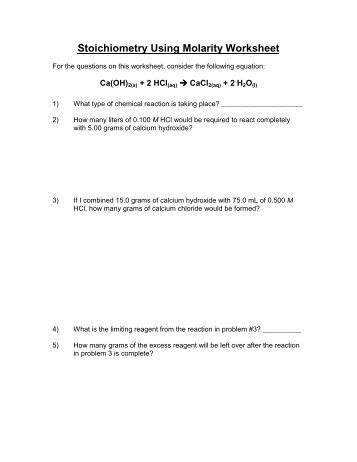 Stoichiometry Using Molarity Worksheet