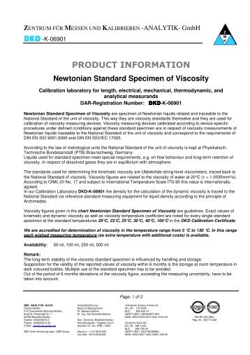 Newtonian Standard Specimen of Viscosity - DKD calibration ...