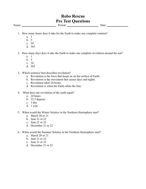 Robo Rescue Pre Test Questions