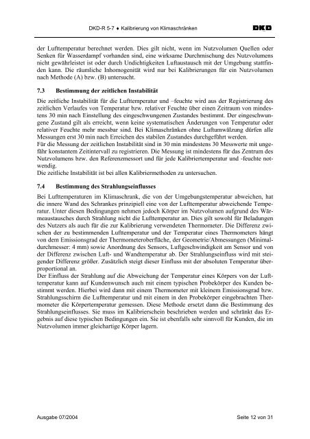 Richtlinie DKD-R 5-7 Kalibrierung von Klimaschränken