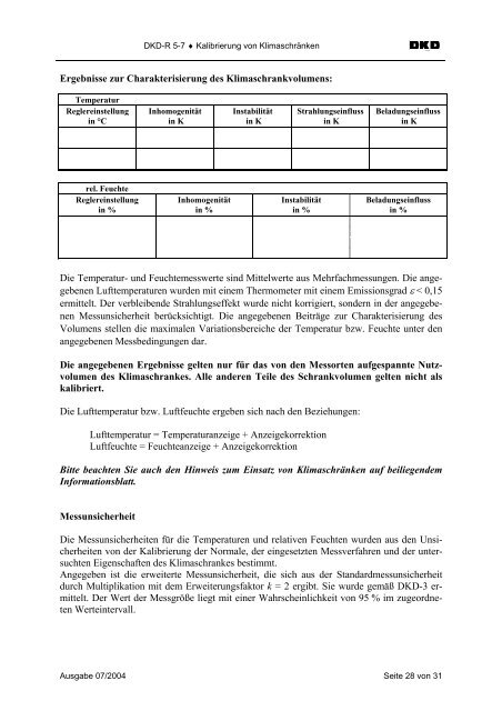 Richtlinie DKD-R 5-7 Kalibrierung von Klimaschränken