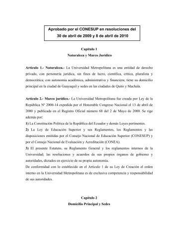 ESTATUTO DE LA UNIVERSIDAD METROPOLITANA 2009 ... - umet