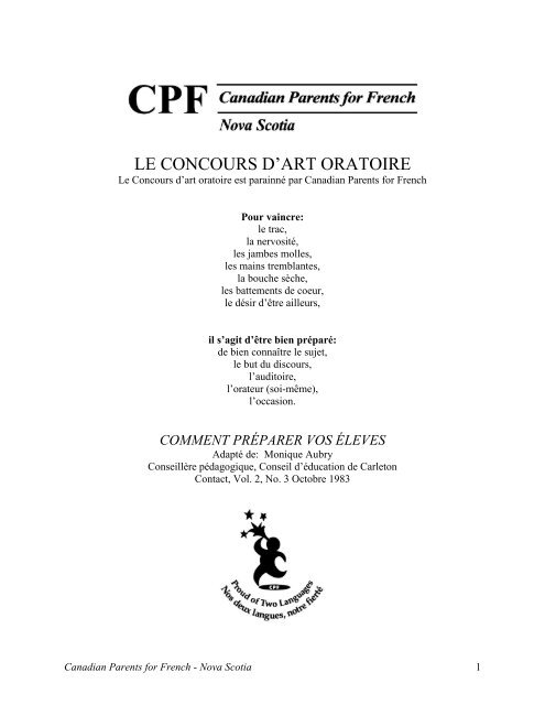 CONCOURS D'ART ORATOIRE - CPF-NS