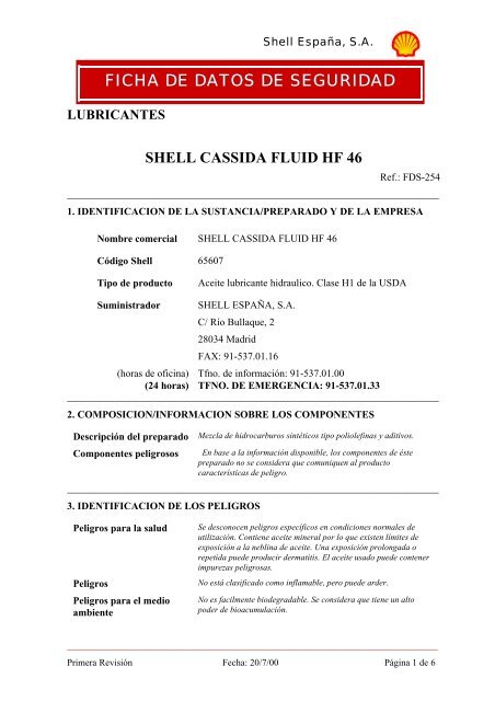 lubricantes shell cassida fluid hf 46 - Lubritec
