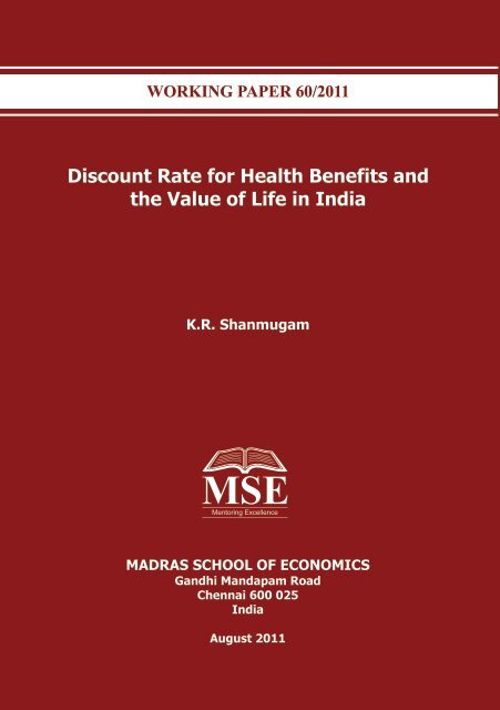 Discount Rate for Health Benefits and the Value of Life in India