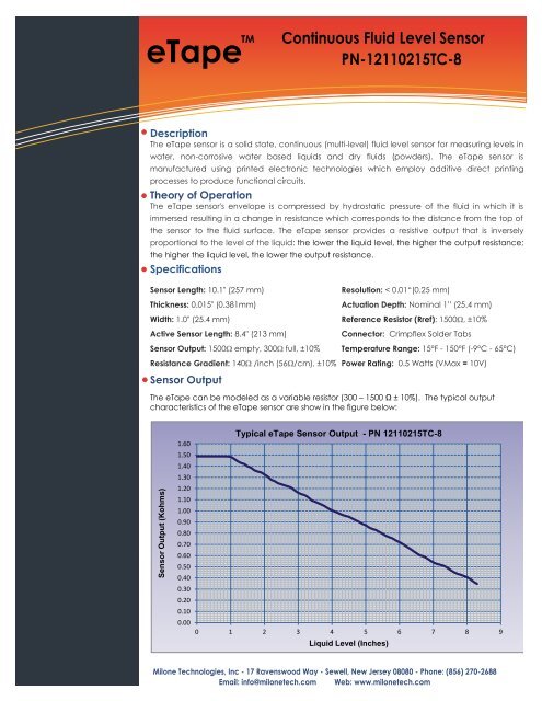 eTape Liquid Level Sensor Datasheet