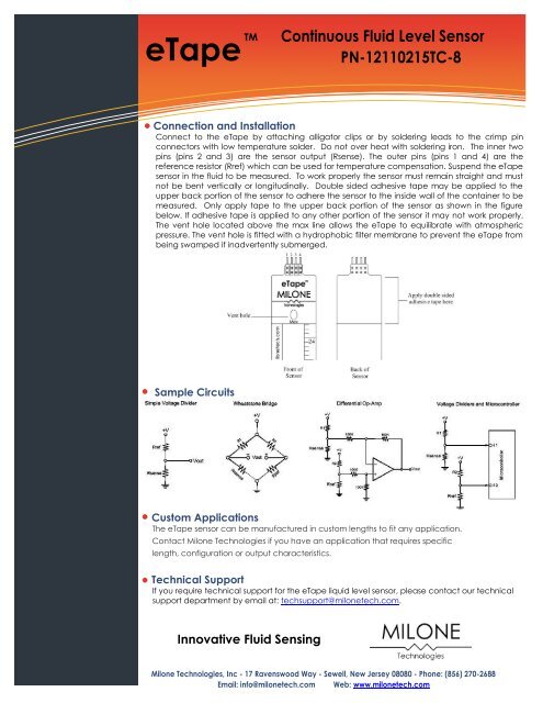 eTape Liquid Level Sensor Datasheet