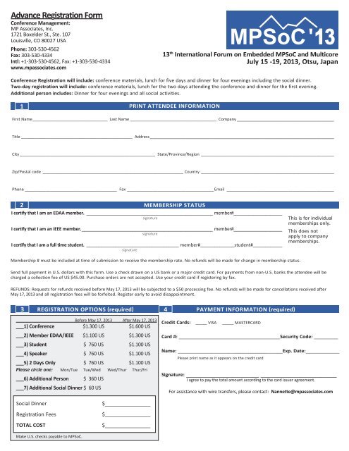 Advance Registration Form - MP Associates, Inc.