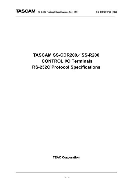 SS-R200, SS-CDR200 RS-232C documentation - Tascam