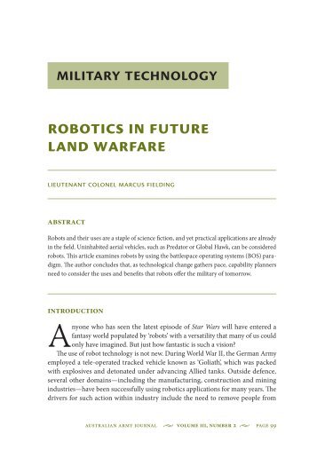 Robotics in Future Land Warfare - Australian Army