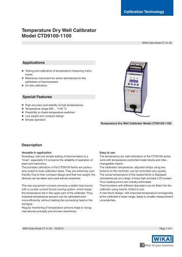 Temperature Dry Well Calibrator Model ... - Calibration Online