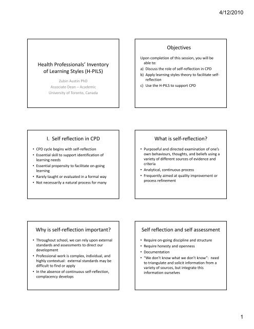 Health Professionals' Inventory of Learning Styles (H-PILS) g y ...