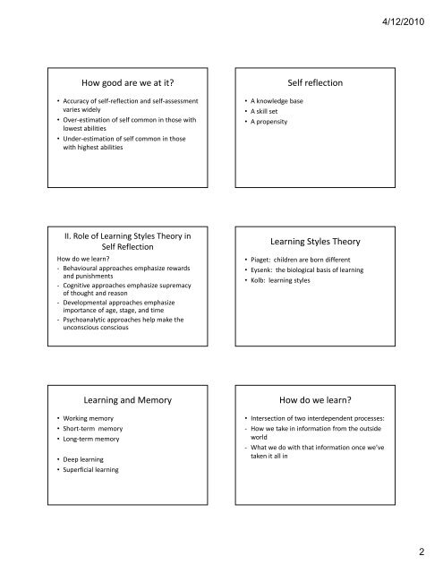 Health Professionals' Inventory of Learning Styles (H-PILS) g y ...
