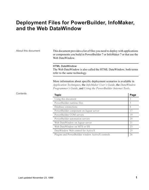 Deployment Files for PowerBuilder, InfoMaker, and the HTML - Sybase