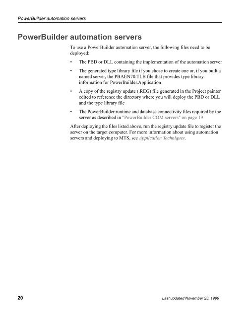 Deployment Files for PowerBuilder, InfoMaker, and the HTML - Sybase