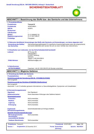 SICHERHEITSDATENBLATT - Castrol - PDS & MSDS Search