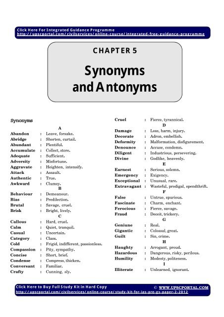 Synonyms and Antonyms, WRD परीक्षेसाठी अभ्याससाहित्य