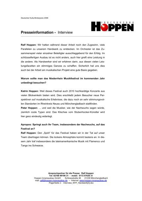Presseinformation - Interview - Hoppen Innenausbau GmbH