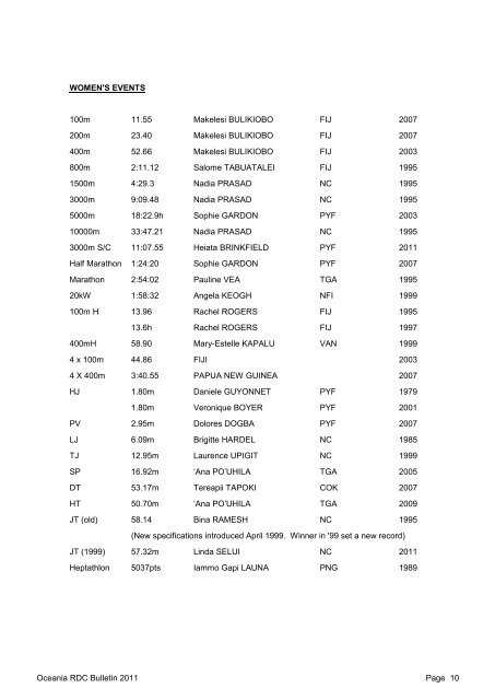 pacific games, noumea 2011 - Oceania Athletics Association