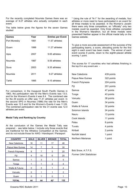 pacific games, noumea 2011 - Oceania Athletics Association