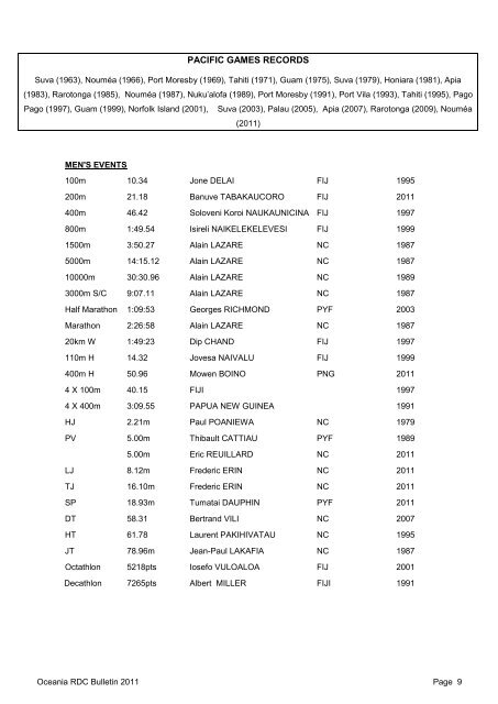 pacific games, noumea 2011 - Oceania Athletics Association