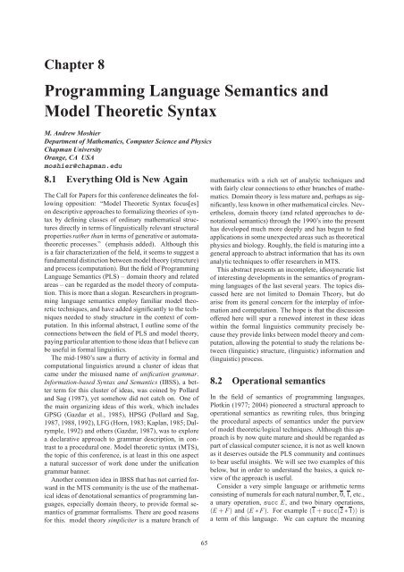 Programming Language Semantics and Model Theoretic Syntax