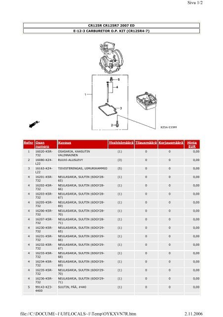 CR125R-varaosaluettelo (.pdf, 2.39 MB) - Honda